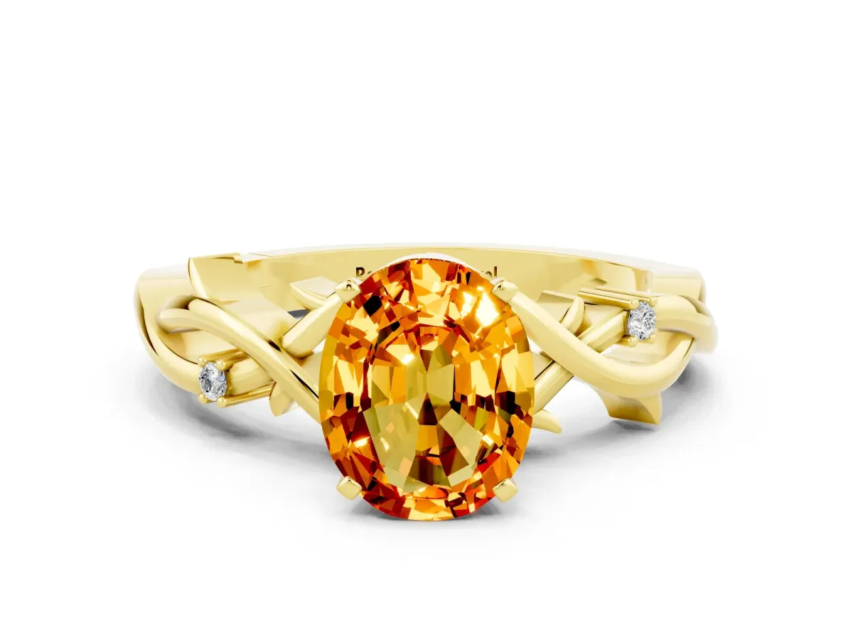 Oval Cut Citrine Solitaire Ring with Twisted Band and Prong Setting Yellow gold