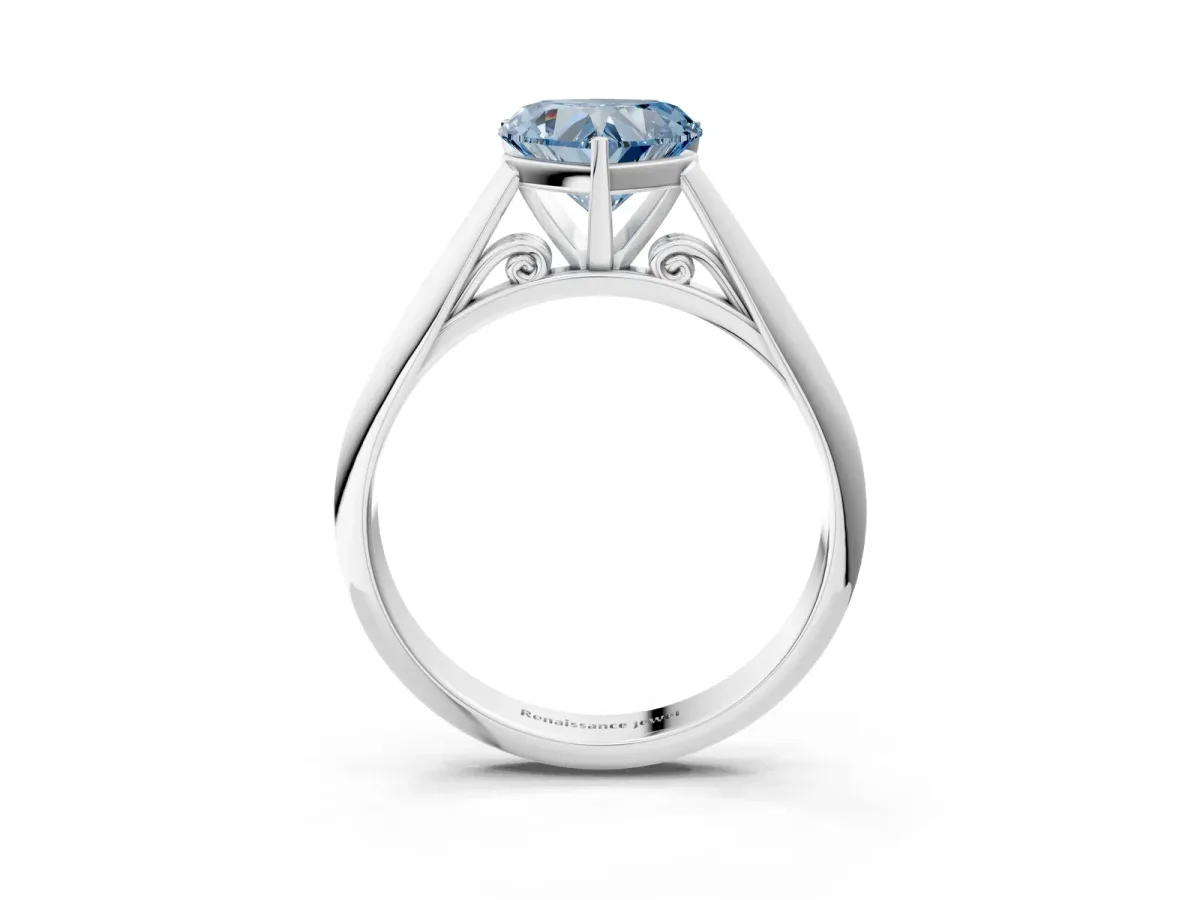 Fancy Blue Heart Cut Diamond Solitaire Engagement Ring with Cathedral Setting and Four-Prong Mount Platinum
