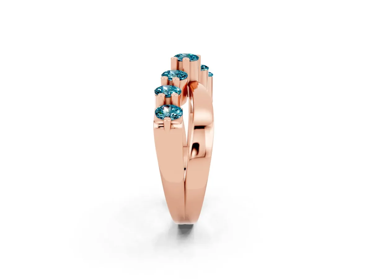 Round Blue Topaz Prong-Set Crossover Band Rose gold
