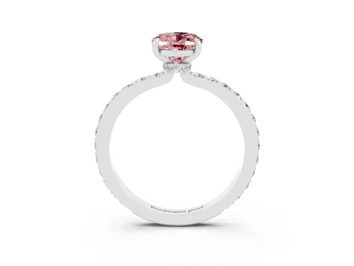 Oval Cut Morganite Solitaire Engagement Ring with Pavé Band and Four-Prong Setting Silver
