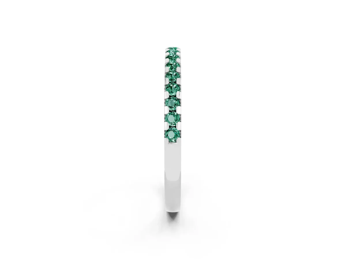 Round Green Sapphire Pavé Set Eternity Band with Micro Prong Setting Platinum