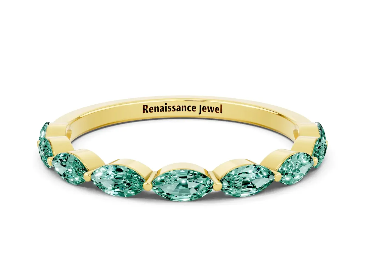 Marquise Green Sapphire Half Eternity Band with Prong Setting Yellow gold