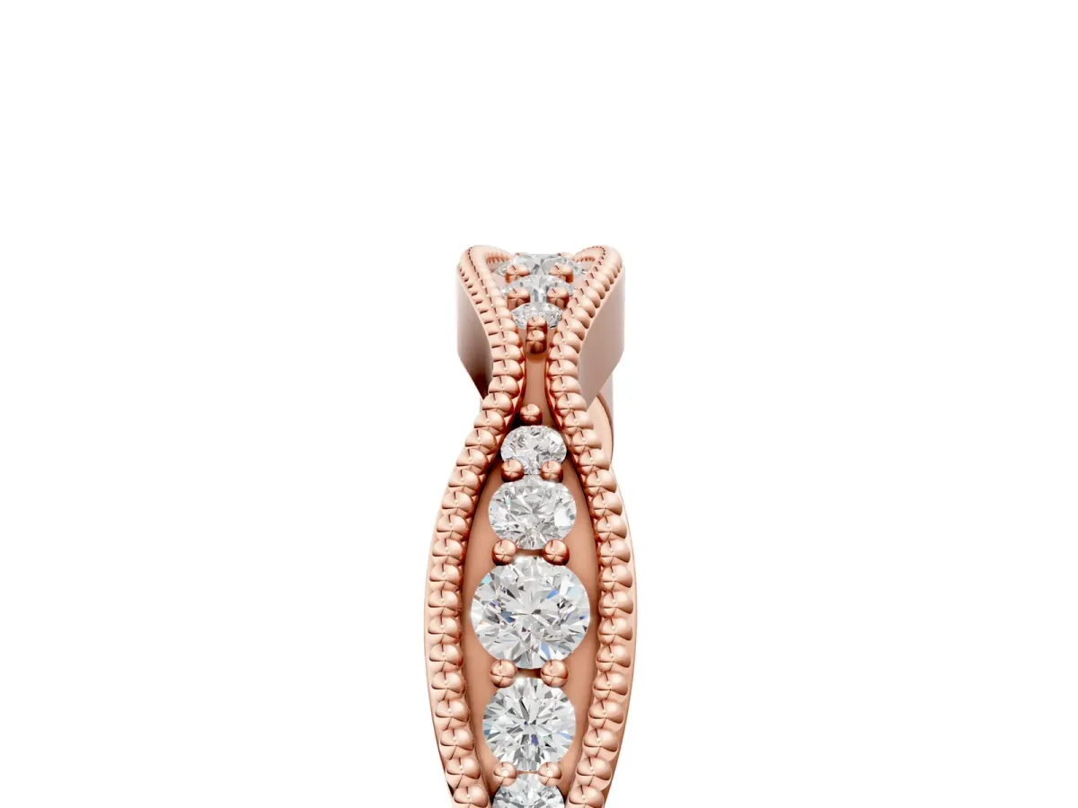 Milgrain Diamond Marquise Curved Band with Pavé Setting Rose gold