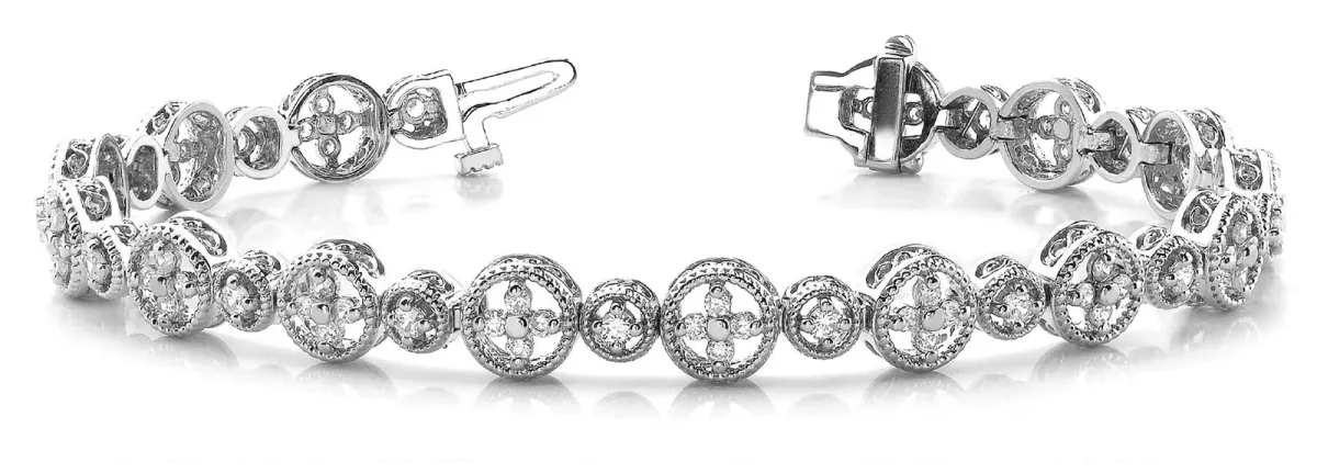Round Diamond Milgrain Bezel Tennis Bracelet White gold