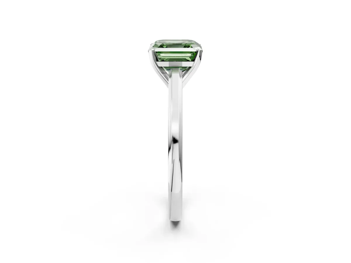 Fancy Green Asscher Cut Solitaire Diamond Ring with Four-Prong Setting and Classic Band Platinum