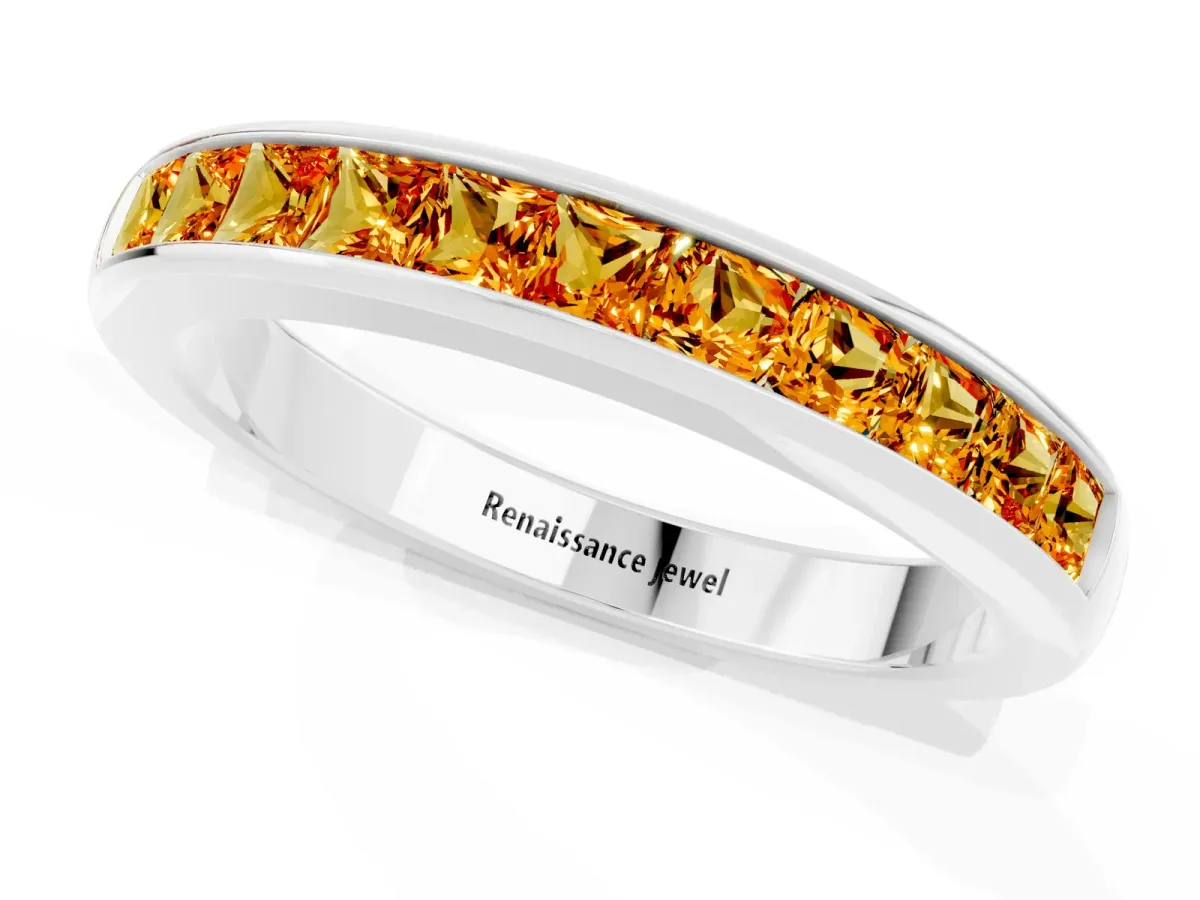 Channel Set Princess Cut Citrine Eternity Band White gold