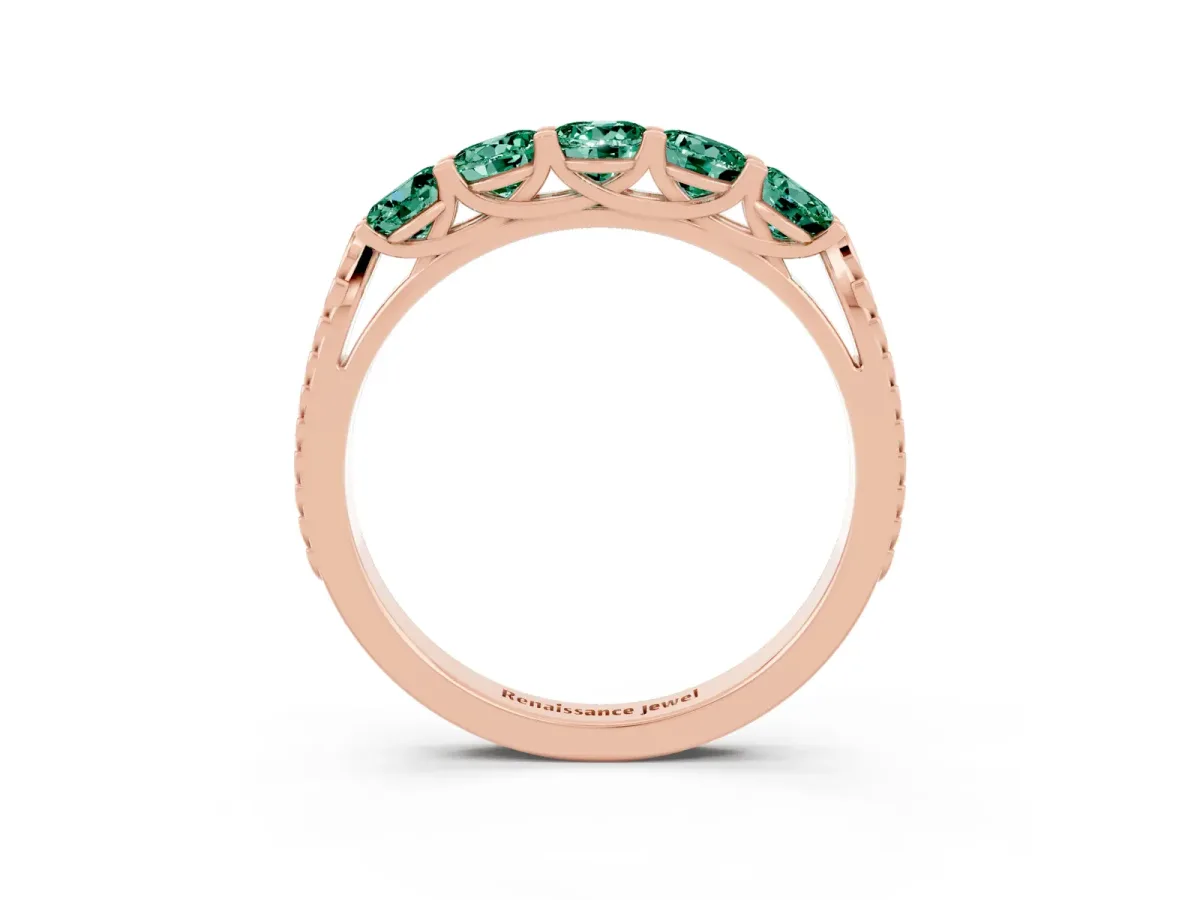 Five-Stone Round Green Sapphire Prong-Set Band Rose gold