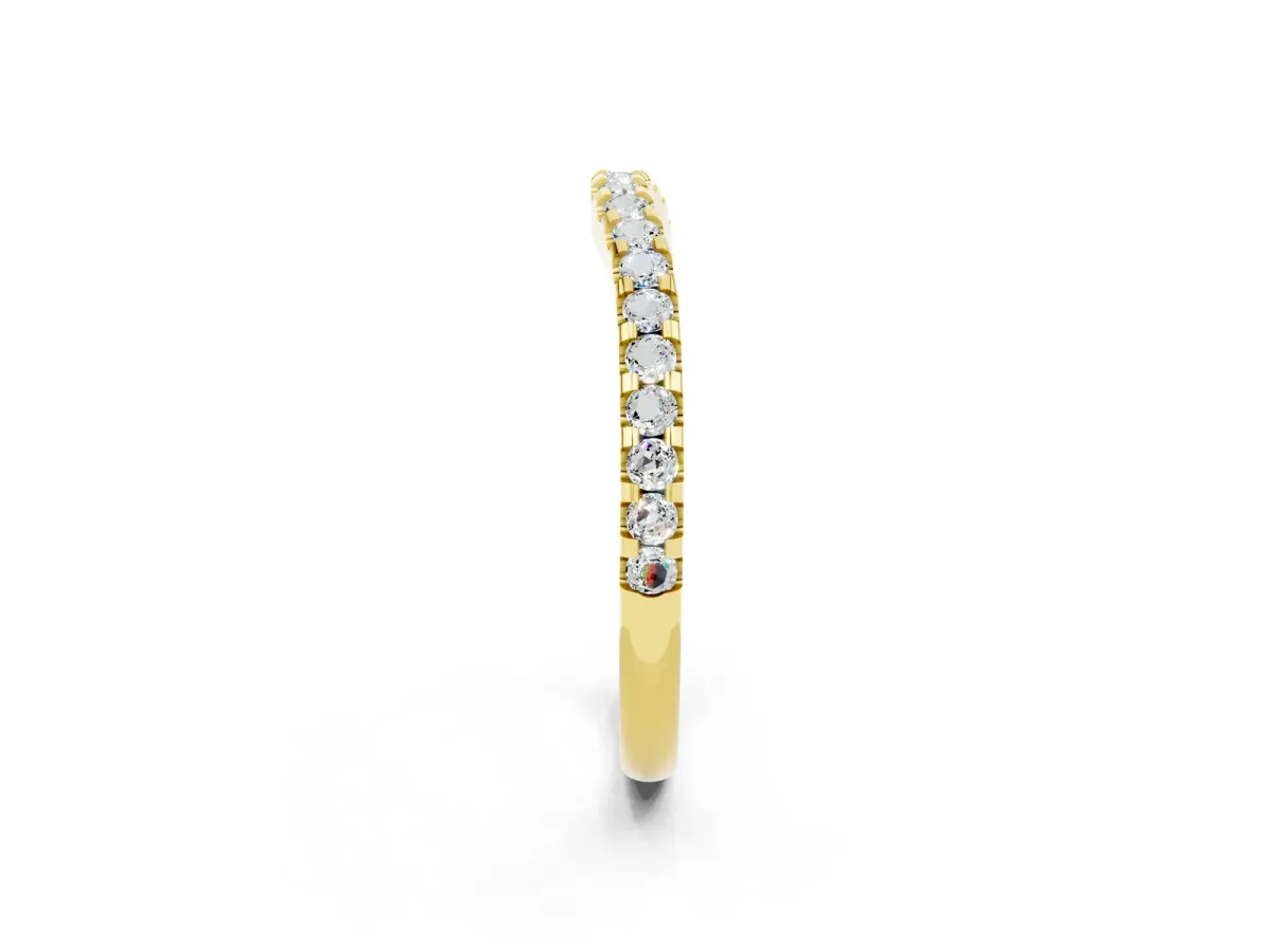 Round Moissanite Pavé Curved Wedding Band Yellow gold