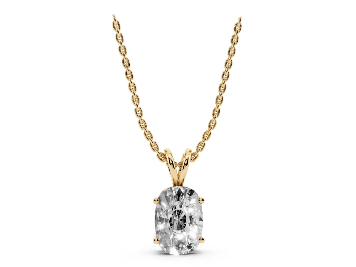 Old Mine Cushion Diamond Solitaire Pendant with Four Prong Setting Yellow gold