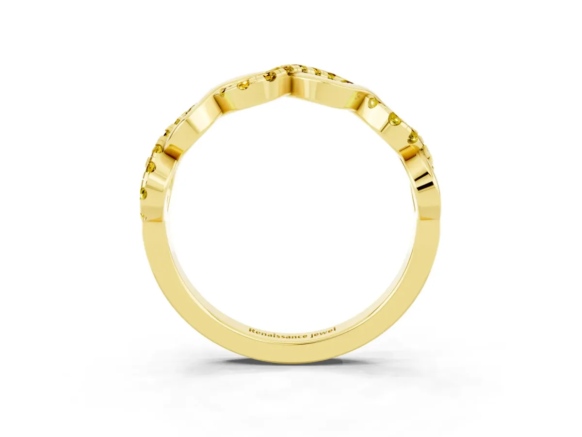 Twist Infinity Round Yellow Sapphire Band with Pavé Setting Yellow gold
