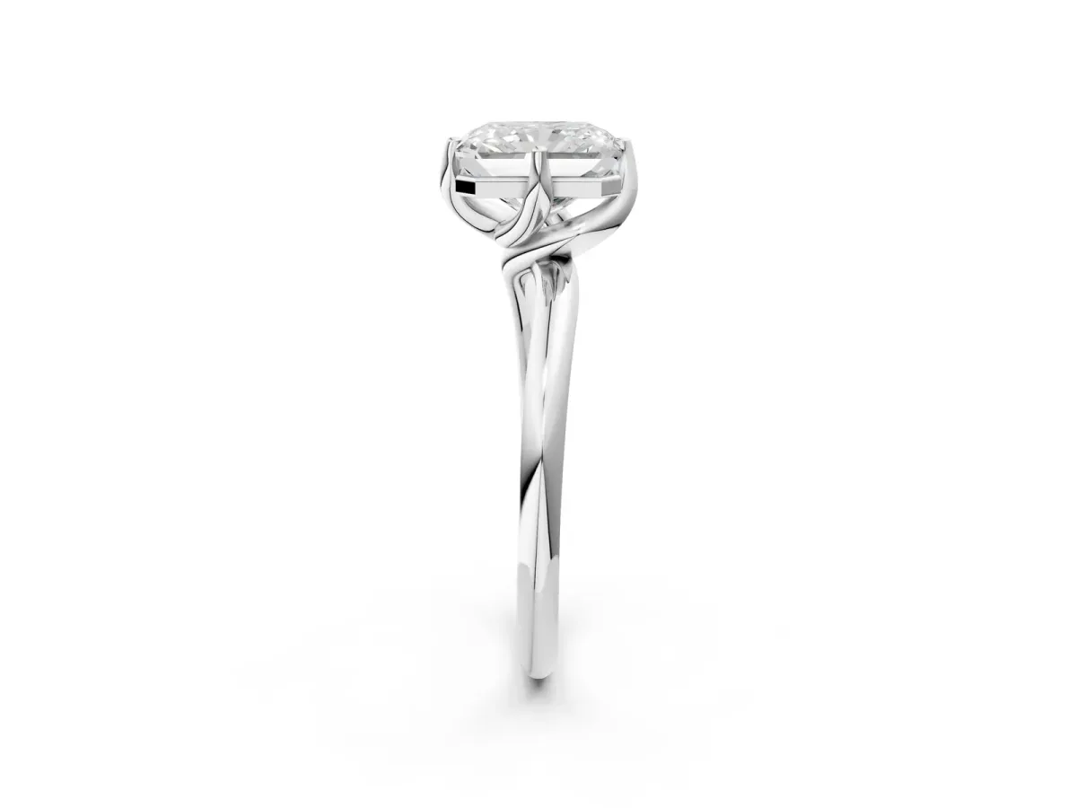 Radiant Cut Diamond Solitaire Engagement Ring with Four-Prong Setting and Classic Band Platinum