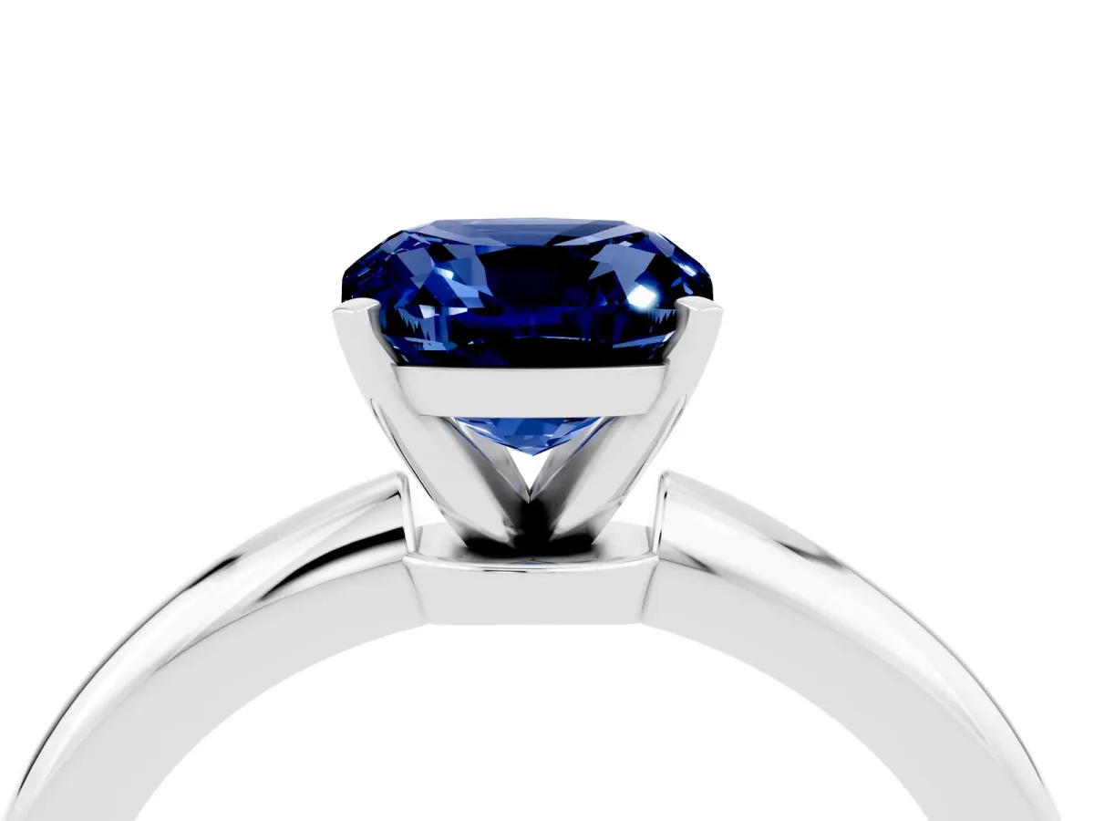 Cushion Cut Blue Sapphire Solitaire Ring with Six-Prong Setting and Classic Band Silver