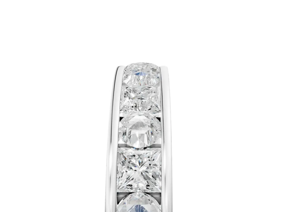 Princess Diamond Channel Set Promise Ring with Round Diamond Accents Silver