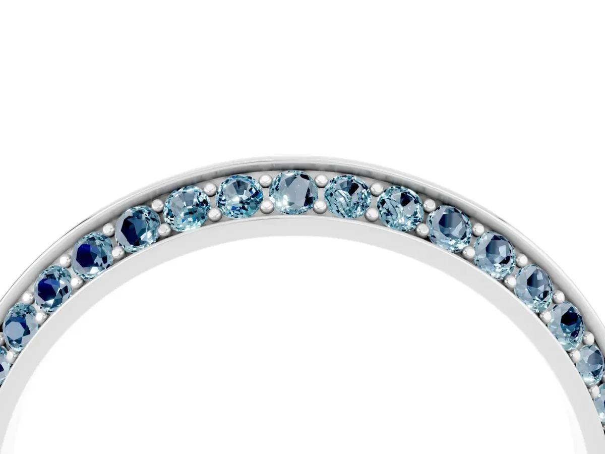 Double Row Pavé Round Aquamarine Eternity Band with Channel Setting Silver