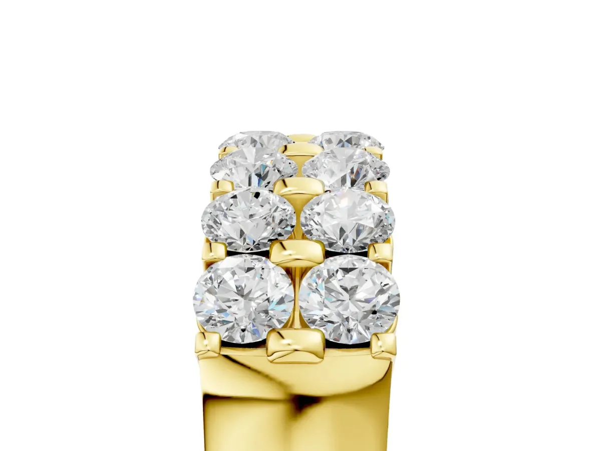 Three-Row Round Diamond Channel Band with Shared Prong Setting Yellow gold