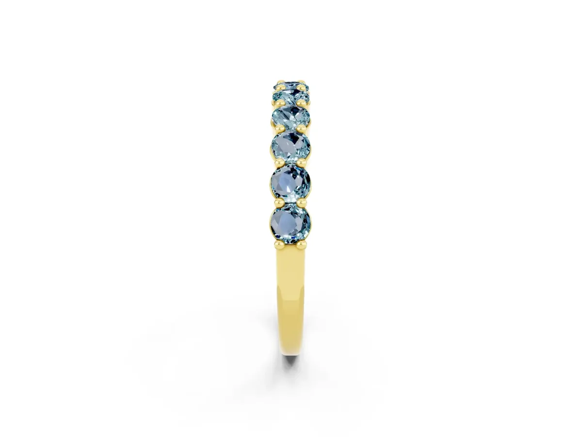 Round Aquamarine Half Eternity Band with Prong Setting Yellow gold