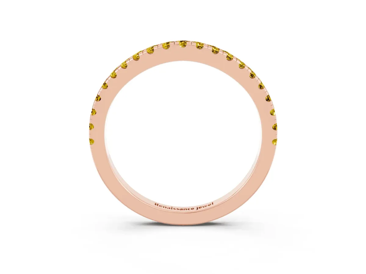 Round Yellow Sapphire Pavé Half Eternity Band with Shared Prong Setting Rose gold