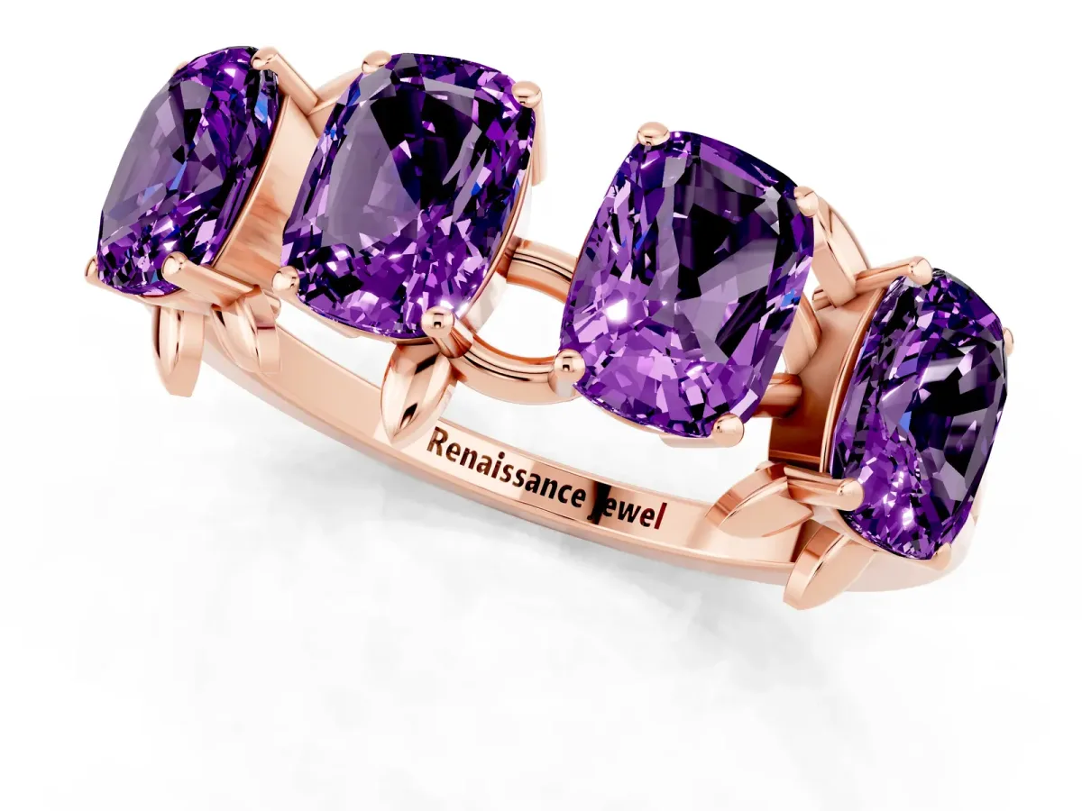 Emerald Cut Amethyst Prong-Set Half Eternity Band Rose gold
