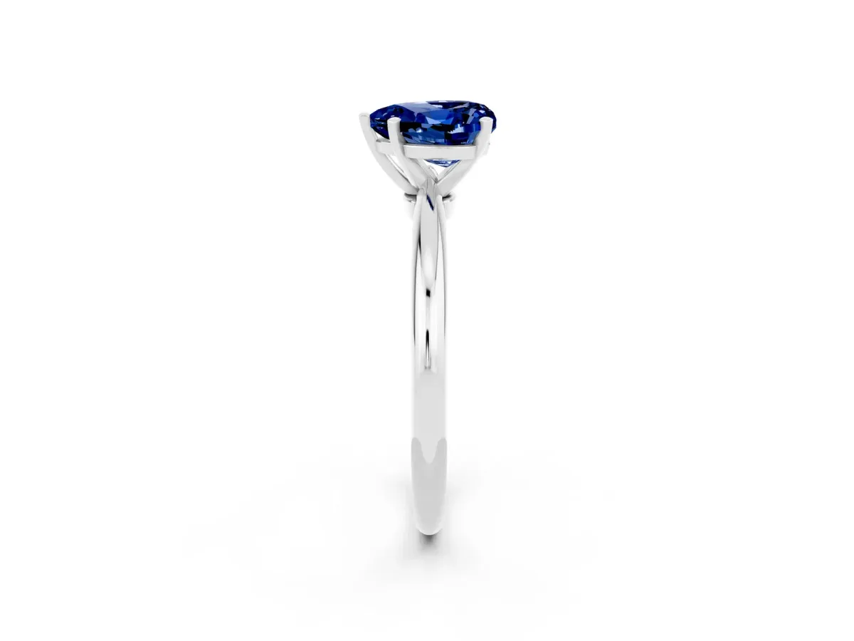 Heart Cut Blue Sapphire Solitaire Ring with Six-Prong Setting and Classic Band Silver