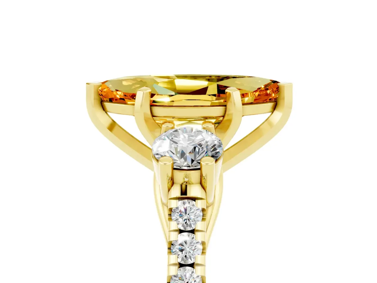 Three-Stone Marquise Cut Citrine Pavé Band with Four-Prong Setting Yellow gold