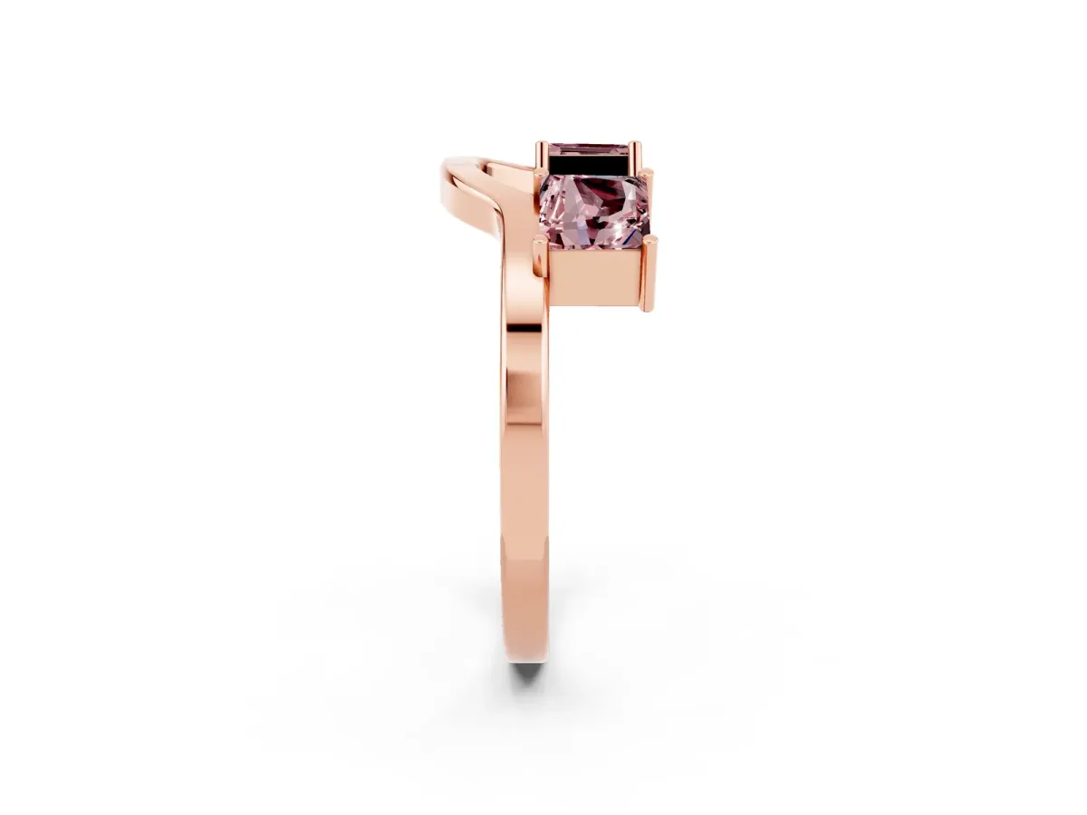 Princess Cut Morganite Two-Stone Open Band Ring with Four-Prong Setting Rose gold