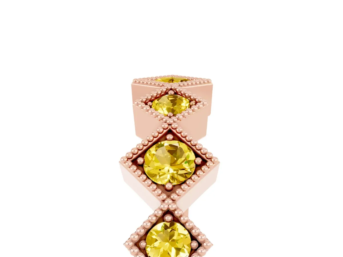 Milgrain Square Bezel Round Yellow Sapphire Chevron Band Rose gold