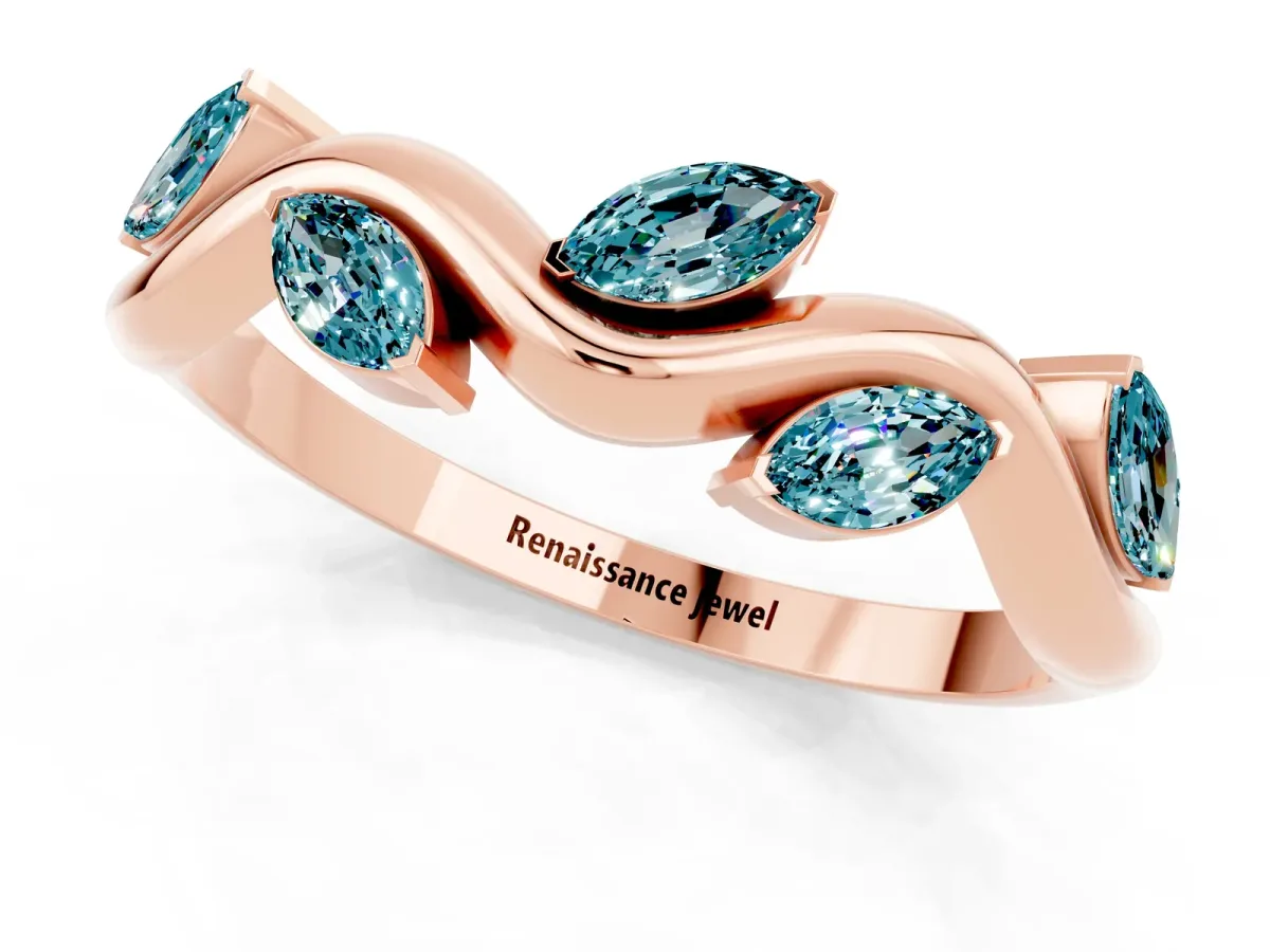 Marquise Blue Topaz Twisted Band with Prong Setting Rose gold