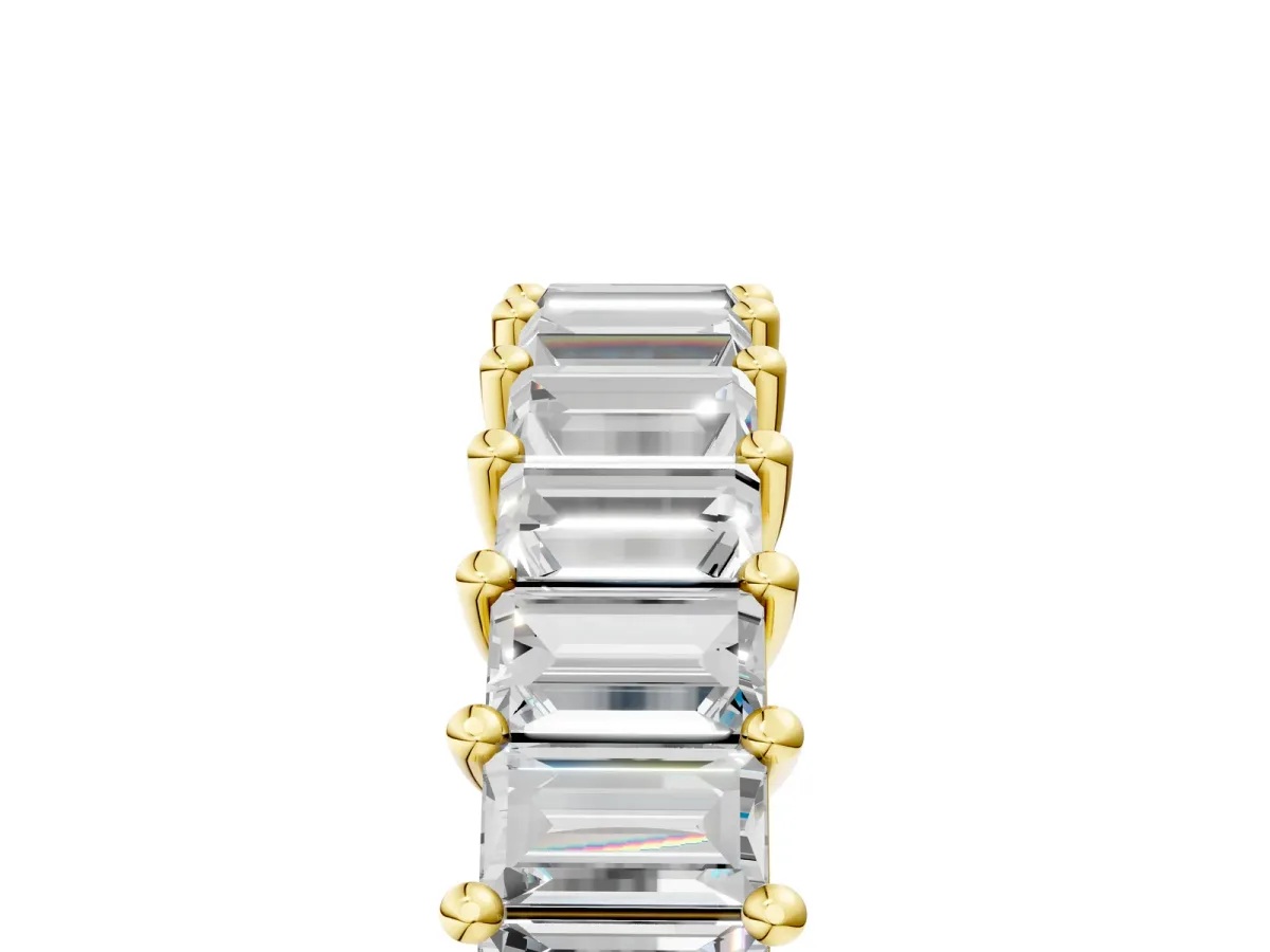 Baguette Cut Eternity Band with Shared Prong Setting Yellow gold