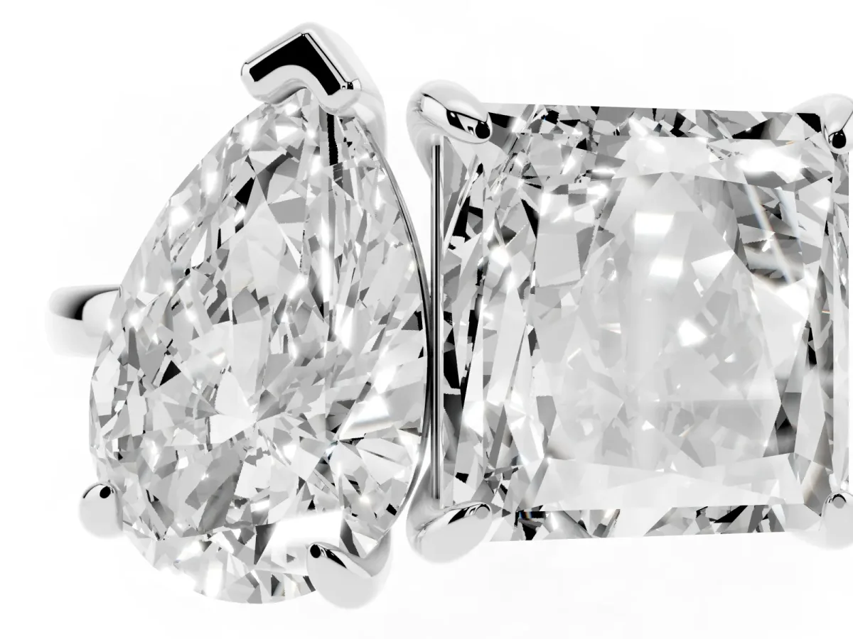 Pear and Princess Toi Moi Ring with Prong Setting and Plain Band Silver