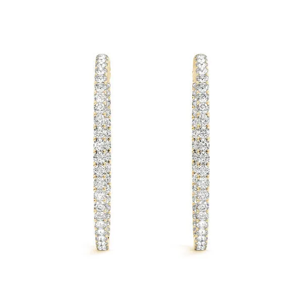 Round Cut Diamond Pave Hoop Earrings with Shared Prong Setting Yellow gold
