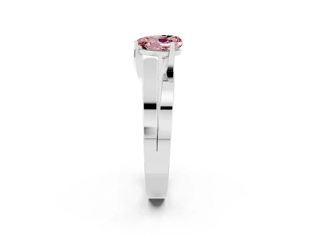 Modern Tension Set Heart Cut Morganite Solitaire Wide Band Ring Silver