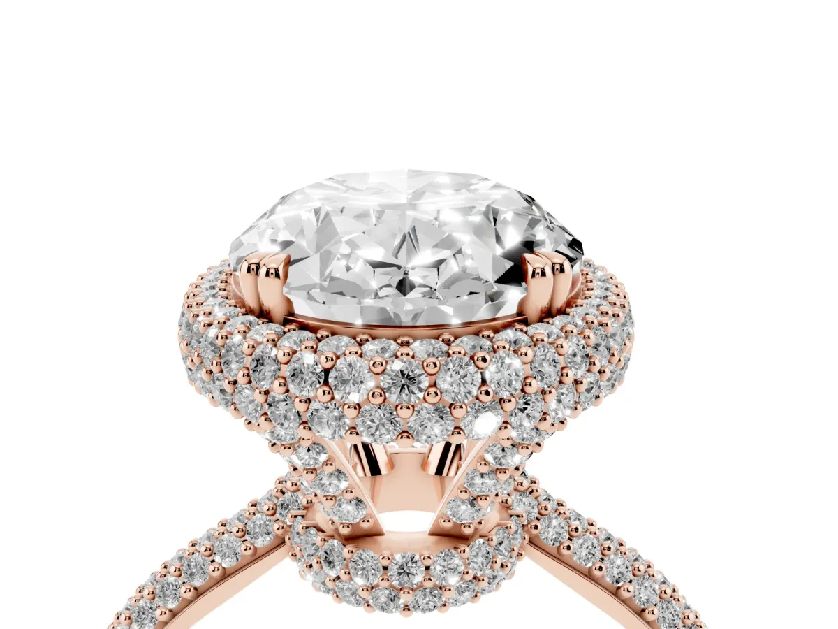 Oval Diamond Halo Ring with Round Diamond Accents Rose gold
