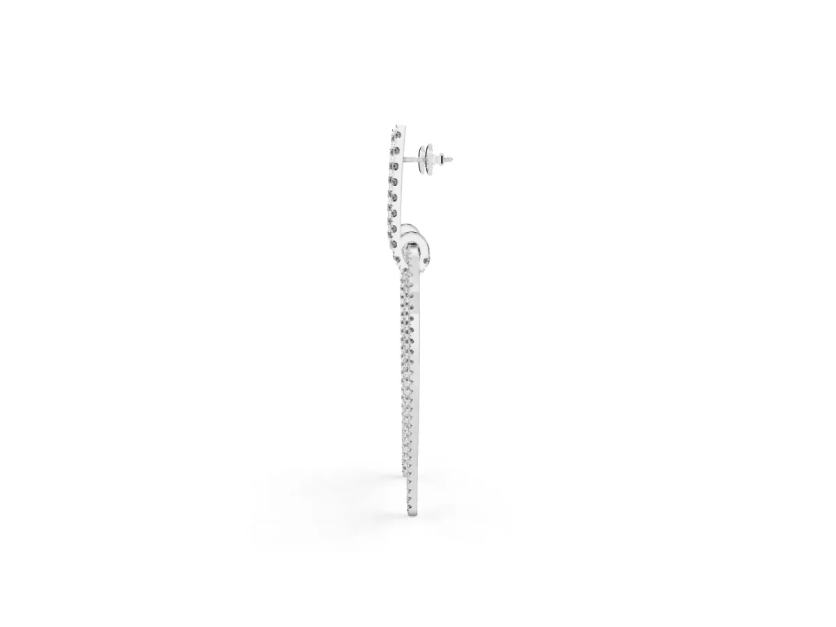 Round Diamond Striped Teardrop Statement Drop Earrings Platinum
