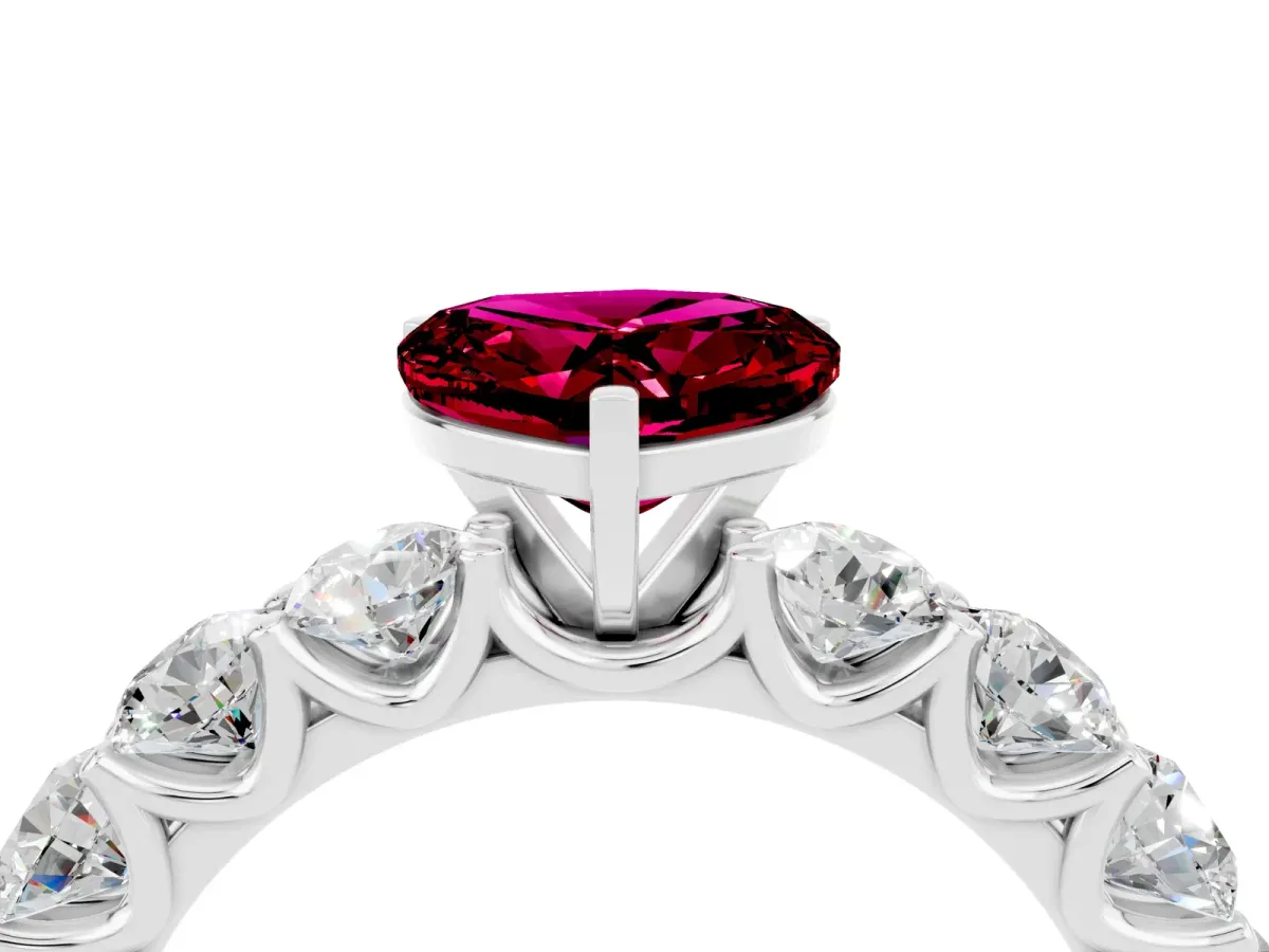 Heart Cut Garnet Prong Setting with Side Stones on a Pave Band Silver
