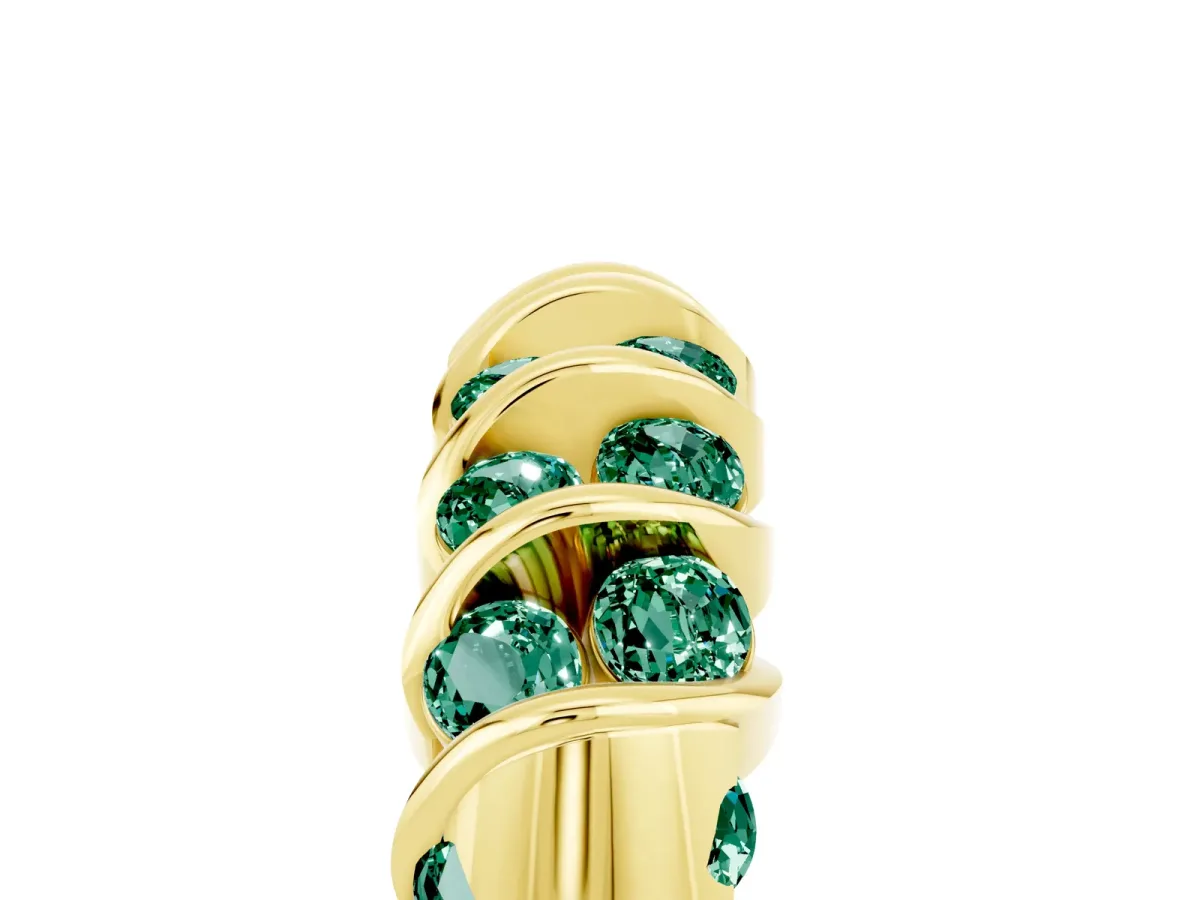 Channel Set Round Green Sapphire Multi-Row Band Yellow gold