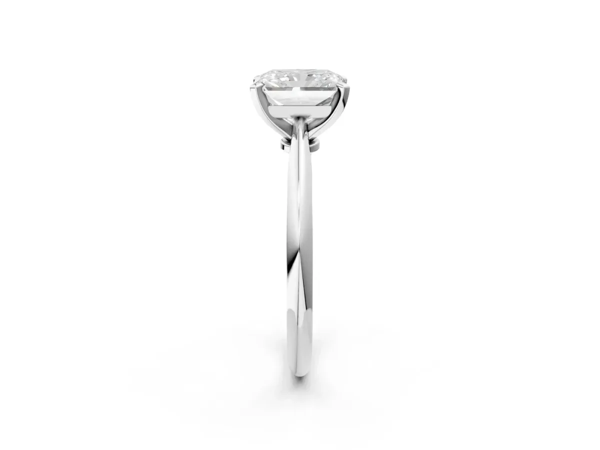 Radiant Cut Diamond Solitaire Engagement Ring with Classic Band and Four-Prong Setting Silver