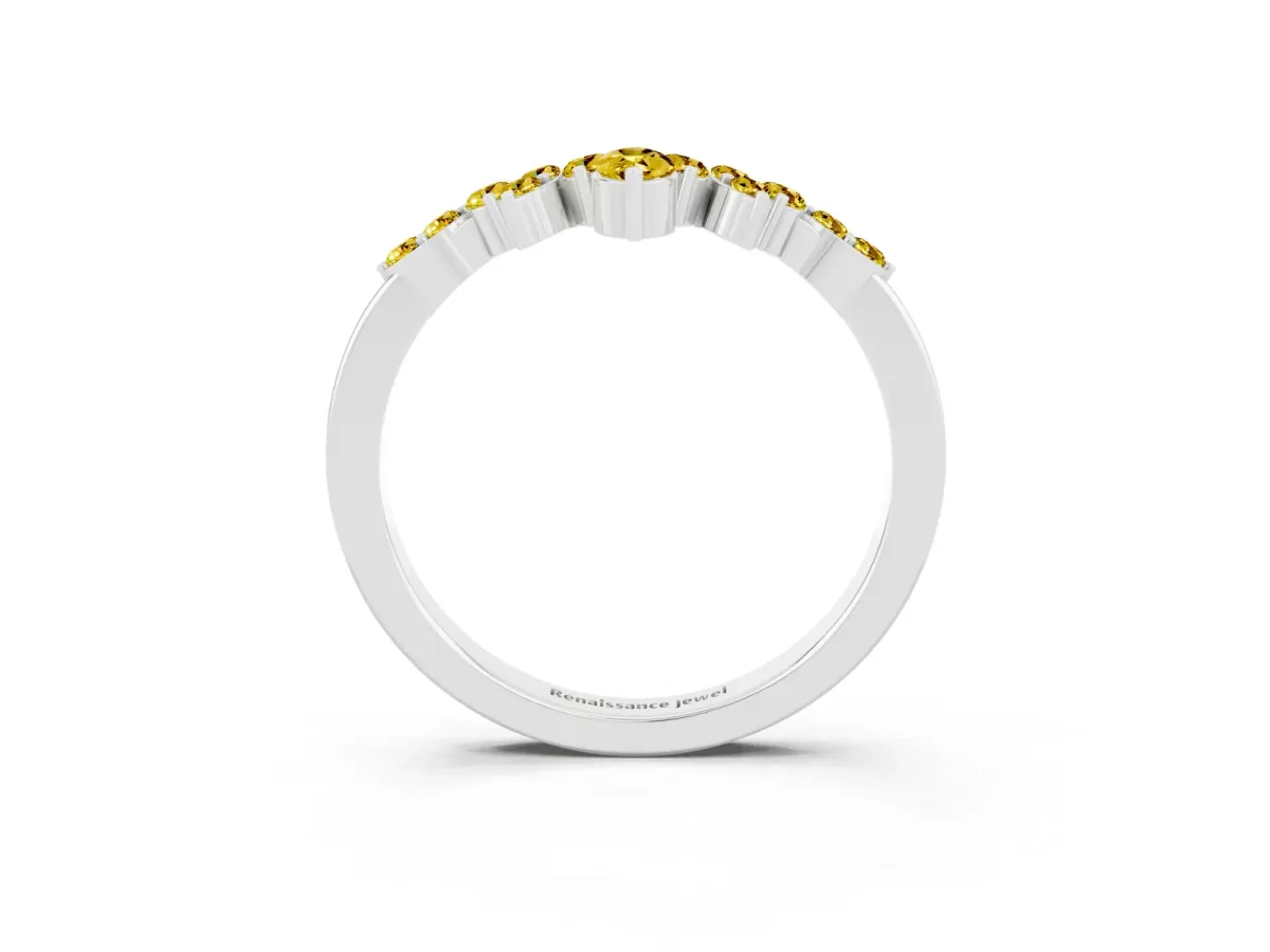 Marquise and Round Yellow Sapphire Chevron Band with Prong Setting Silver