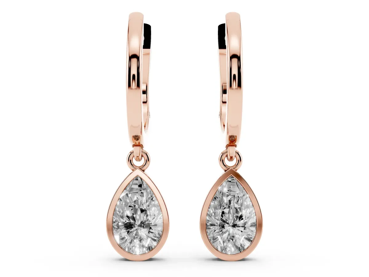 Pear Diamond Framed Huggie Drop Earrings Rose gold