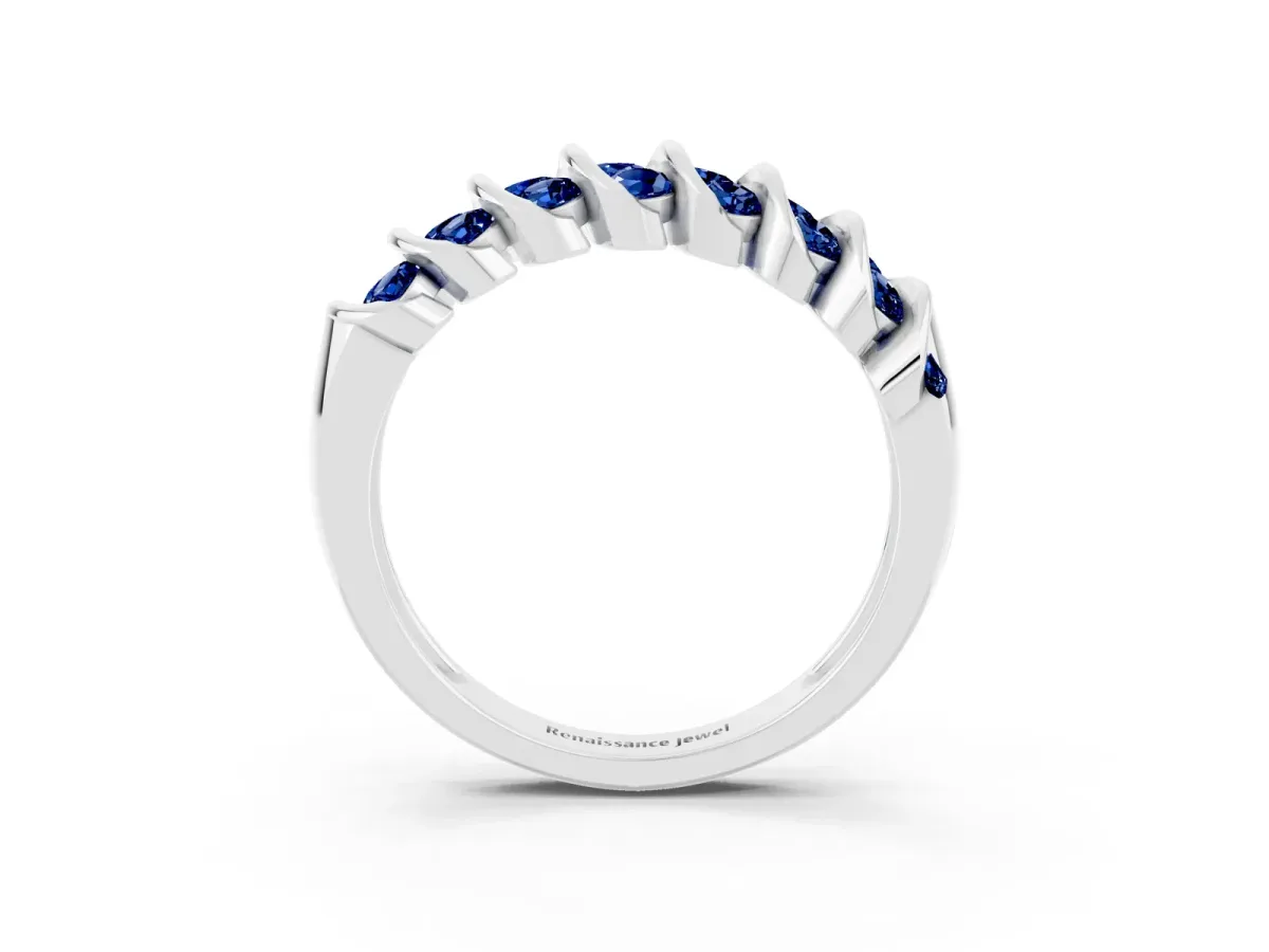 Channel Set Round Blue Sapphire Multi-Row Band Silver