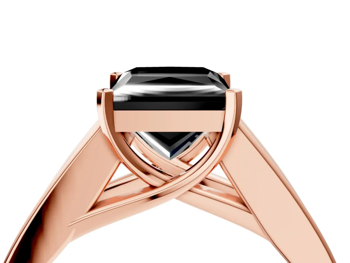 Fancy Black Princess Cut Cut Channel Set Solitaire Ring with Four-Prong Setting Rose gold