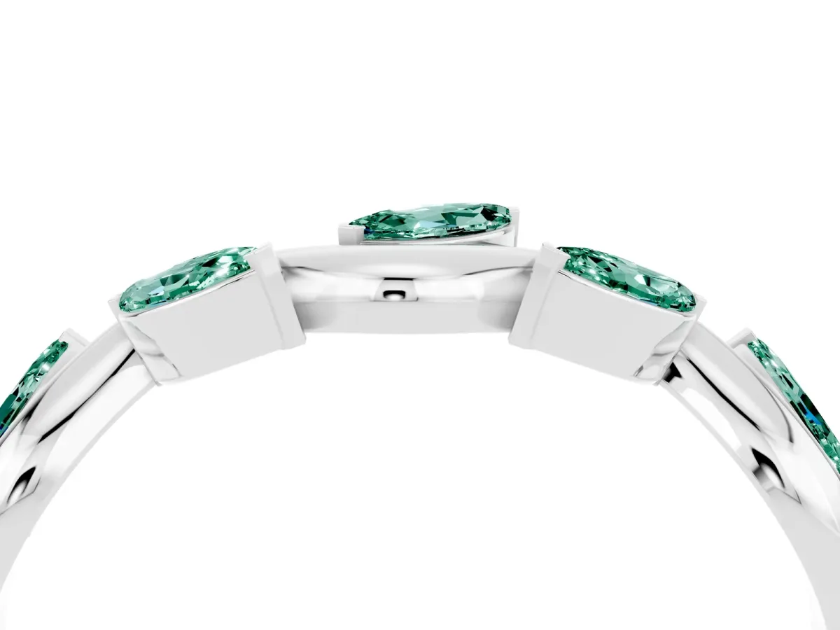 Marquise Green Sapphire Twisted Band with Prong Setting Silver