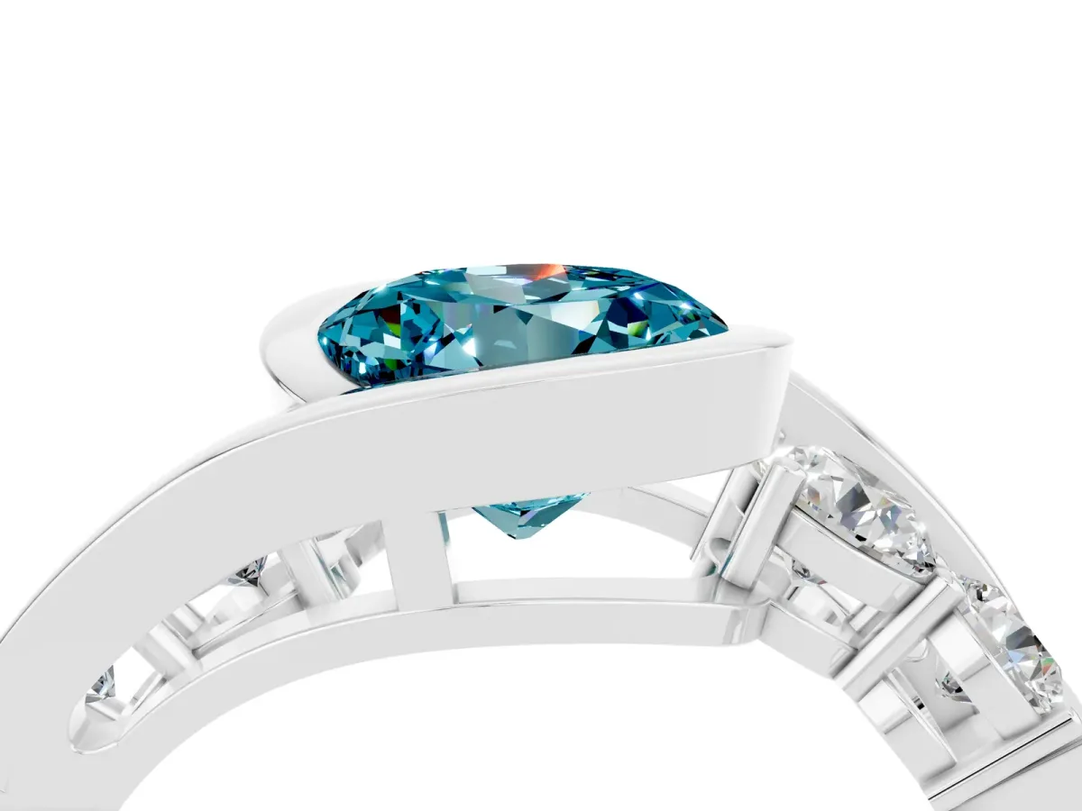Bezel Set Round Cut Blue Topaz Bypass Ring with Round Accents Silver