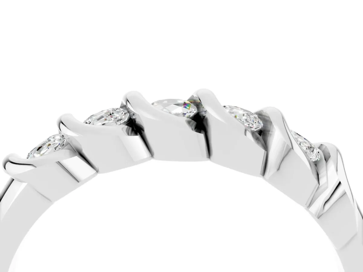 Round Moissanite Eternity Band with Twist Prong Setting Silver