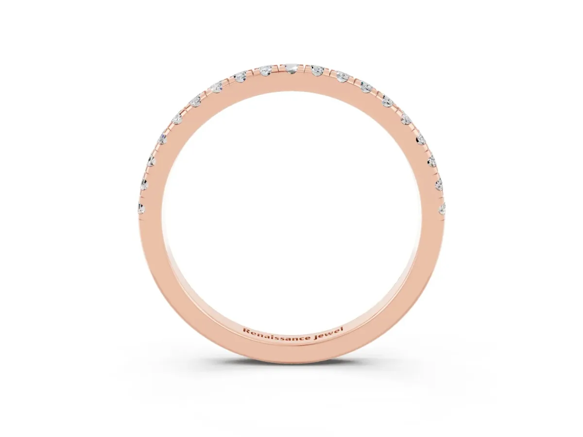 Pavé Round Moissanite Half Eternity Band with Shared Prong Setting Rose gold