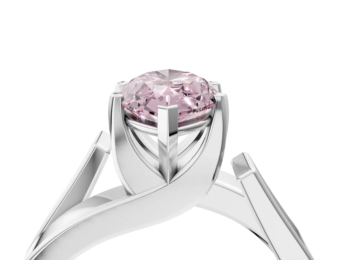 Fancy Pink Modern Tension Set Marquise Cut Diamond Solitaire Wide Band Ring Silver