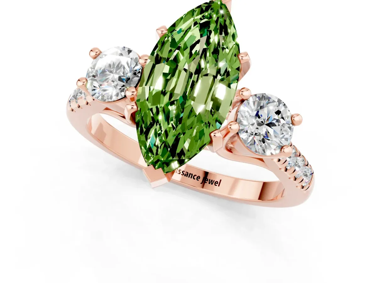 Three-Stone Marquise Cut Peridot Pavé Band with Four-Prong Setting Rose gold