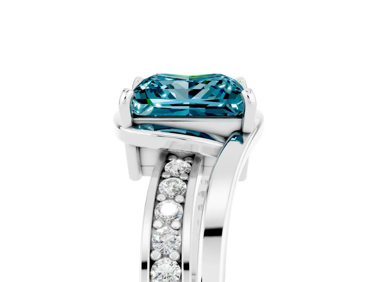 Princess Cut Blue Topaz Solitaire Ring with Split Shank and Prong Setting Platinum