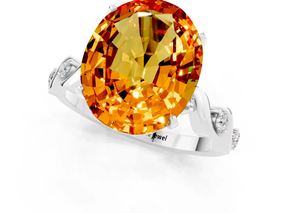 Oval Cut Citrine Solitaire Twisted Band with Round Accents and Prong Setting Silver