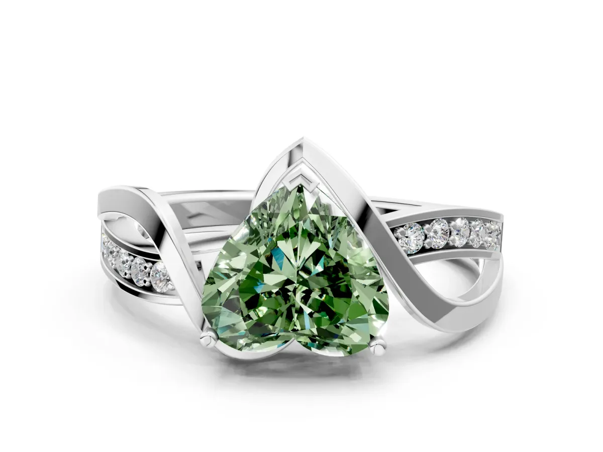 Fancy Green Heart Cut Solitaire Twisted Band with Prong Setting Platinum