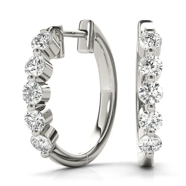 Round Diamond Prong-Set Hoop Earrings Silver